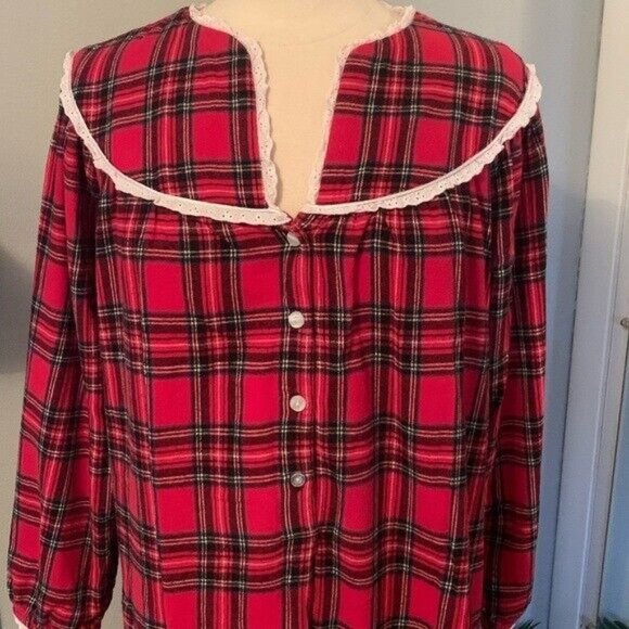 Lanz of Salzburg long Nightgown M red Plaid Cottagecore Prairie Grannycore - Picture 4 of 13